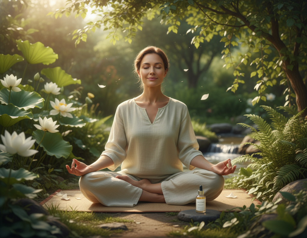 yoga meditation pose outdoors in nature for stress relief