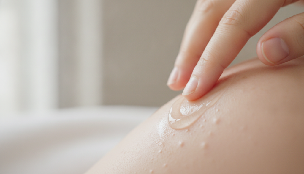 Application of antifungal treatment serum to skin affected by fungal acne