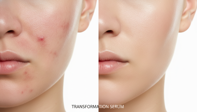 Clear glowing skin transformation showing before and after acne treatment results