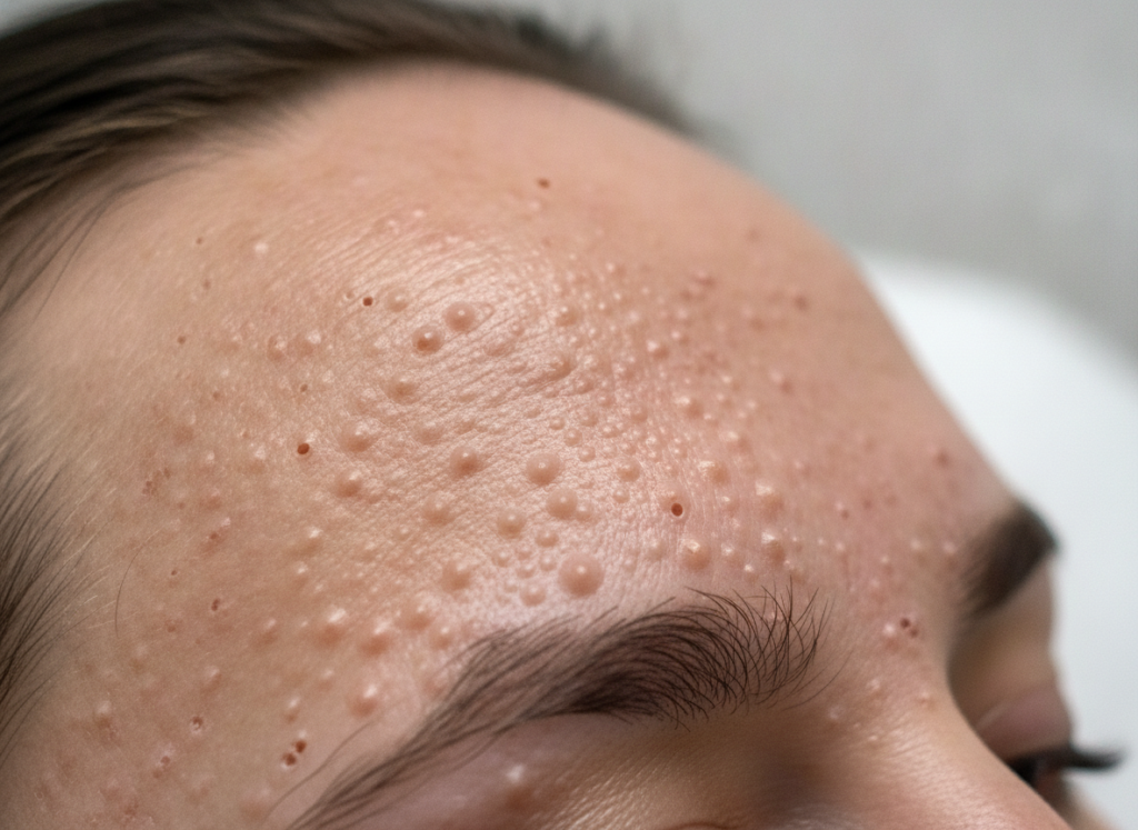Close-up comparison showing fungal acne bumps versus regular acne on skin