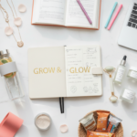 College student glow up transformation journey with beauty and wellness items