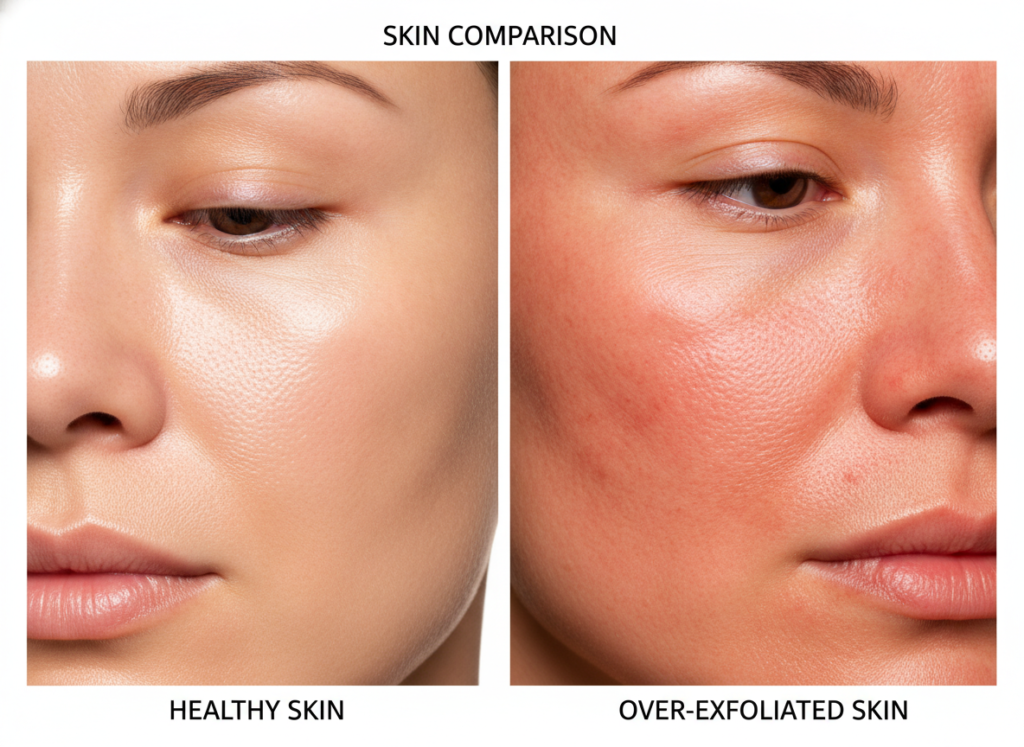 Comparison of healthy versus over-exfoliated damaged skin