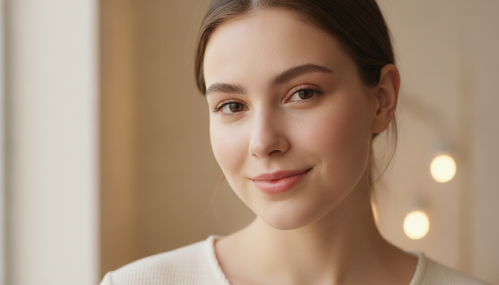 Confident person with clear healthy skin after following complete fungal acne routine