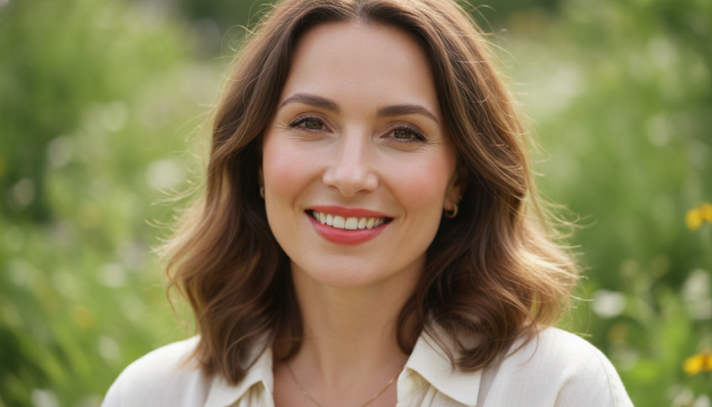Confident woman in her 30s with glowing healthy skin