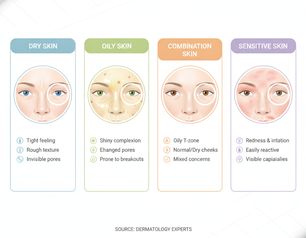 Different skin types comparison chart for skin care selection