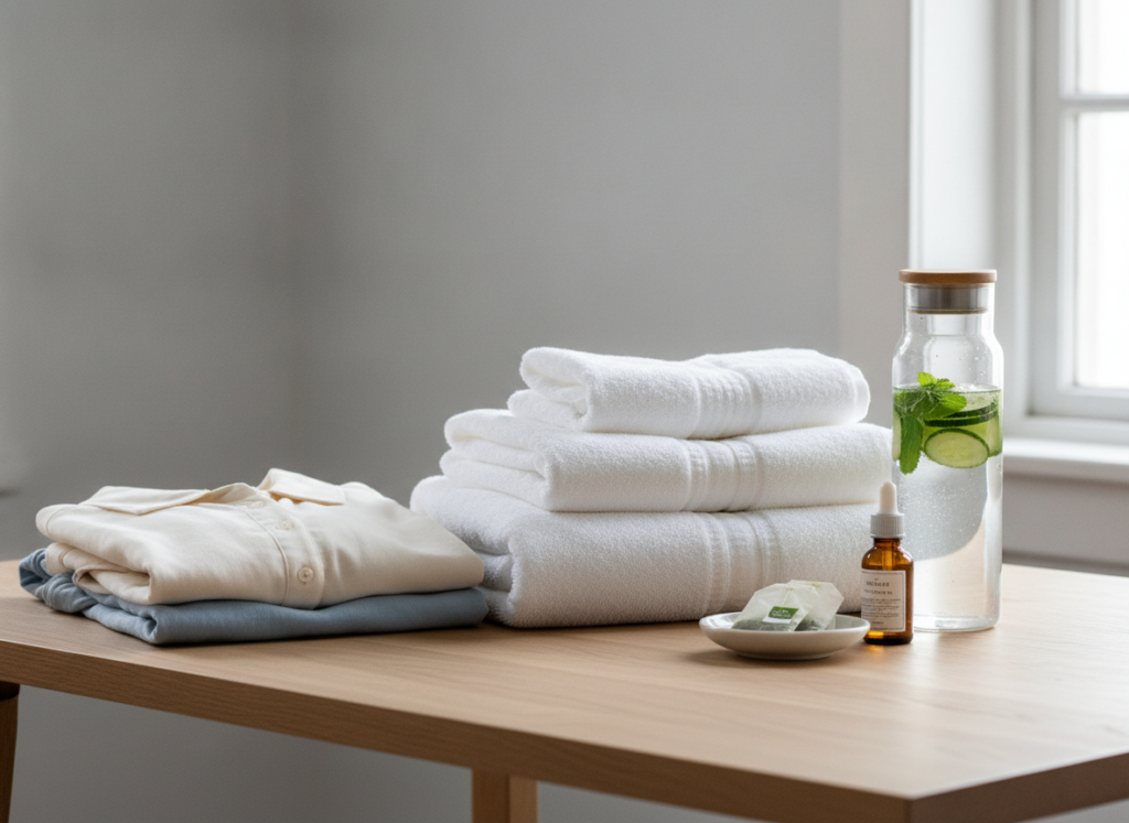 Healthy lifestyle habits that help prevent fungal acne including clean towels and breathable clothing