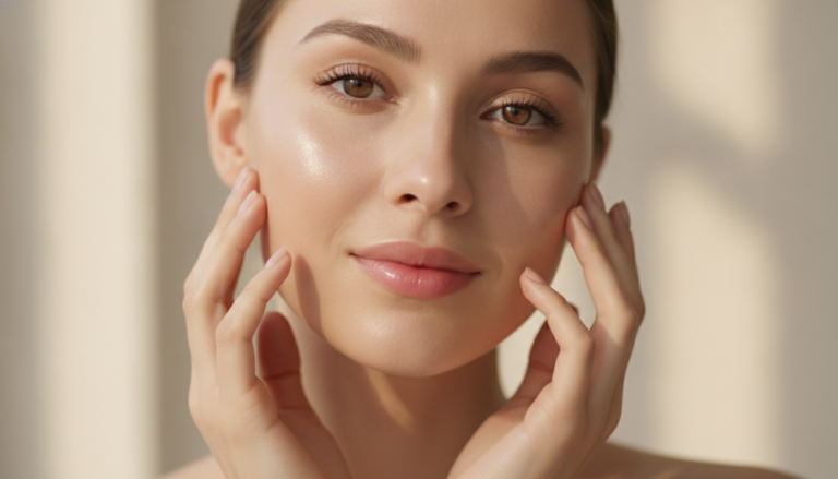 How to Get Clear Smooth Skin - woman with radiant complexion touching her face