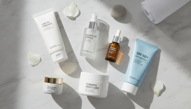 Korean Skin Care Routine products arranged beautifully