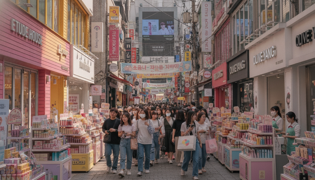 Korean beauty shopping district and cosmetics stores