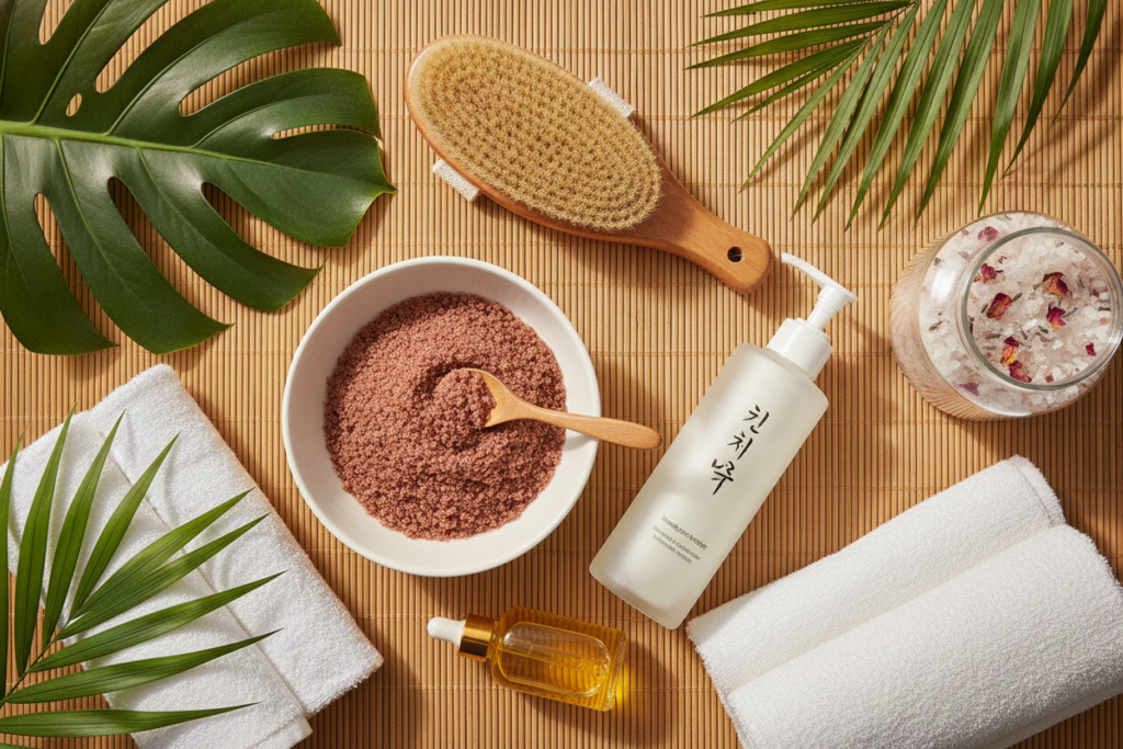 Korean body care products including scrubs and lotions