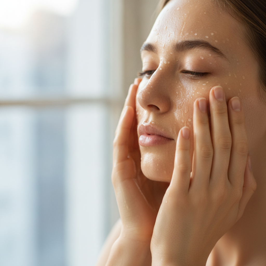 Korean essence and serum application on skin for hydration