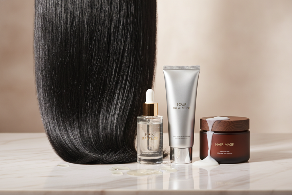 Korean hair care products and healthy shiny hair transformation