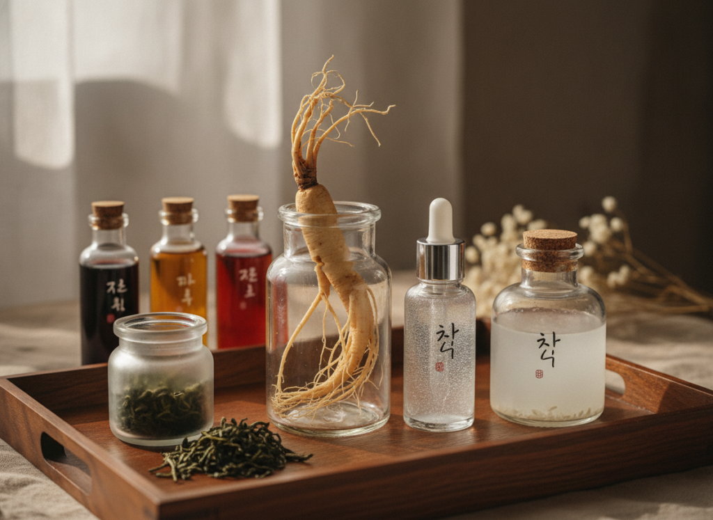 Korean skincare philosophy ingredients including natural extracts and essences
