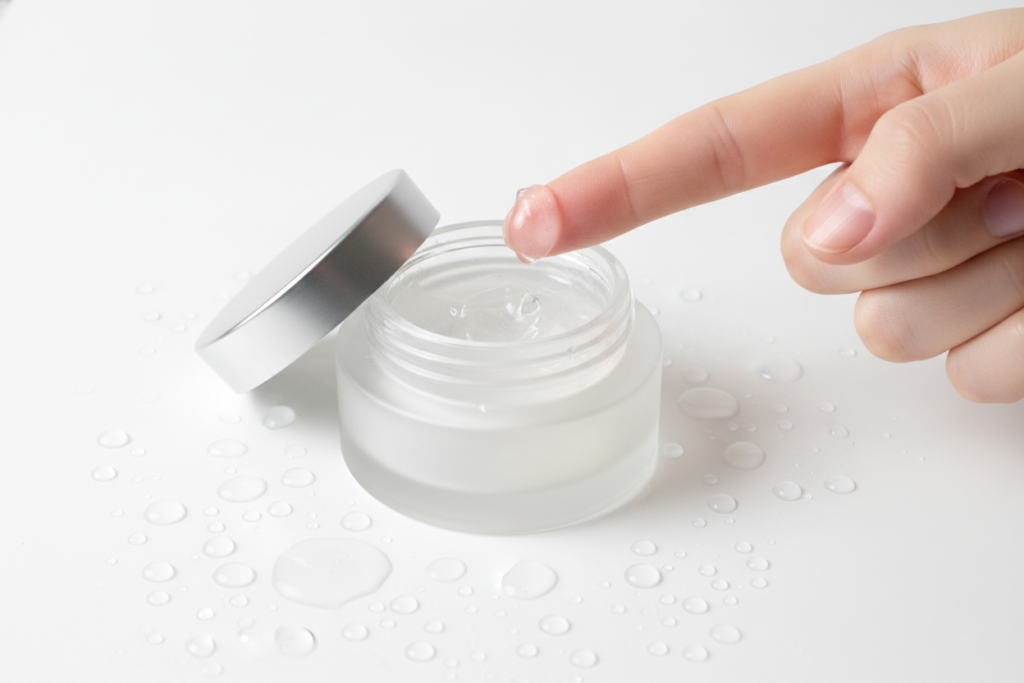 Lightweight gel moisturizer safe for fungal acne being applied to face