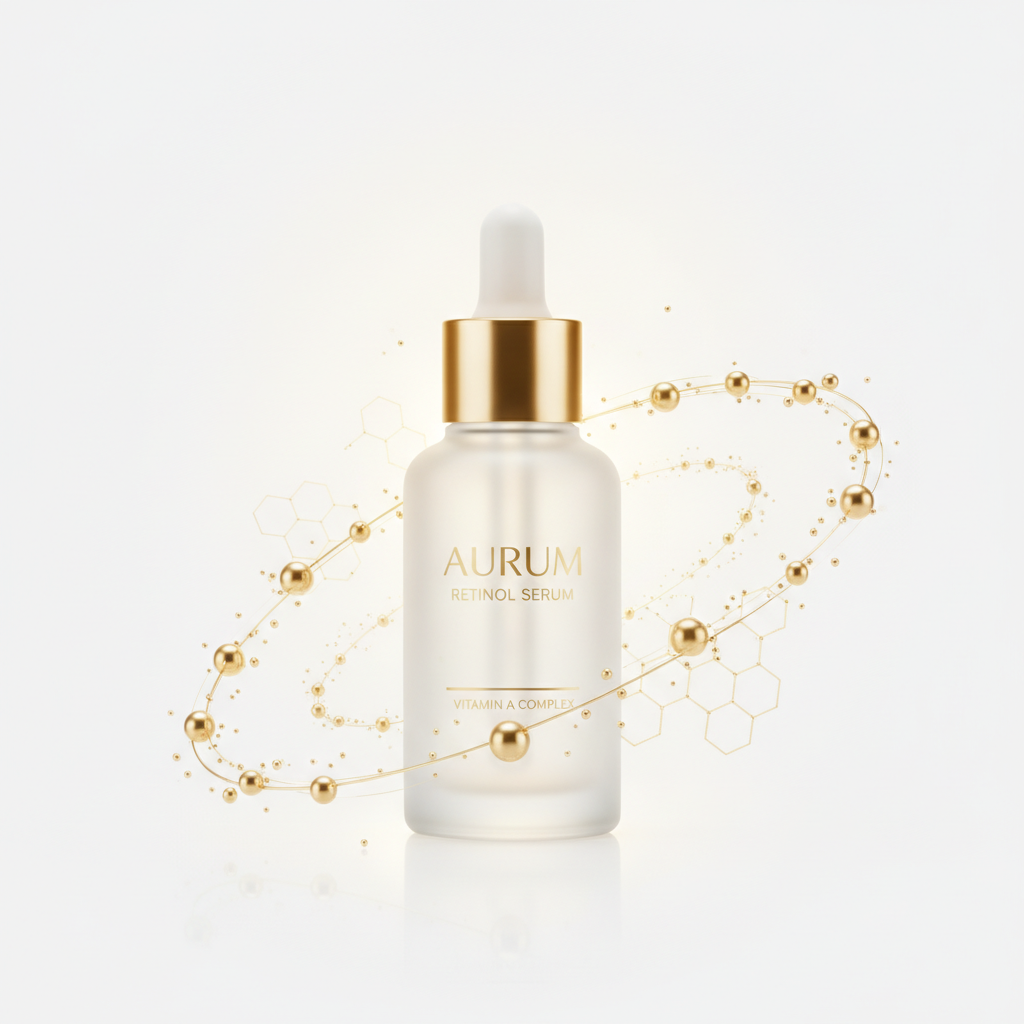 Retinol serum bottle with skincare ingredients