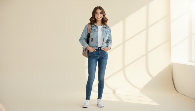 Teen girl smiling confidently ready for school with glowing skin