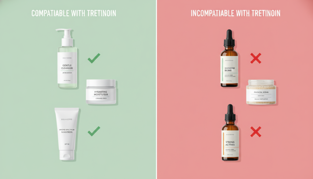Tretinoin compatible products showing what works and what to avoid