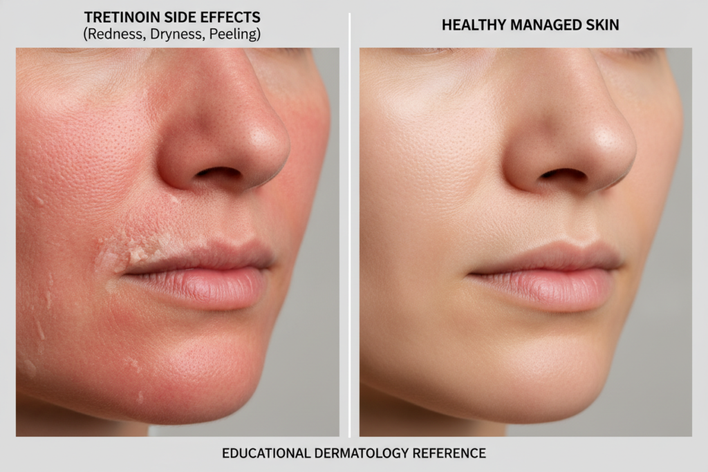 Tretinoin side effects solutions showing before and after skin improvement