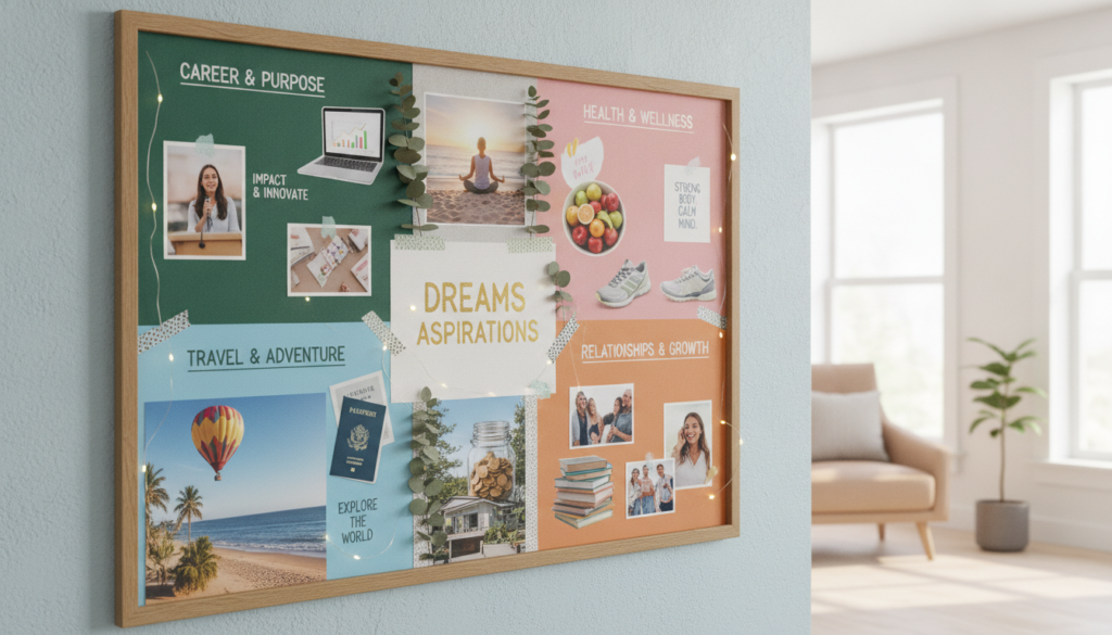 Vision board with goals and aspirations for mental growth Vision board with goals and aspirations for mental growth