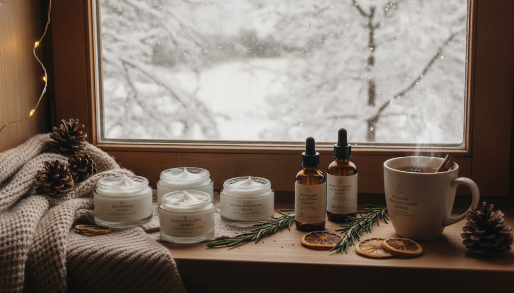 Winter skin care routine with rich moisturizers
