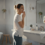 Skin Care Routine at Home: Your Complete Guide to Radiant, Healthy Skin Woman applying skin care routine at home in bathroom mirror with natural lighting
