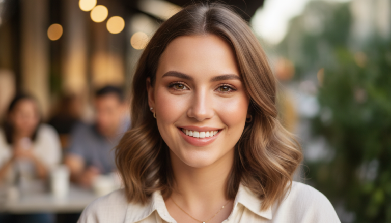 Woman looking confident with glowing skin and radiant smile