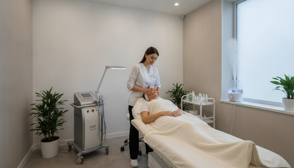 aesthetician performing professional facial treatment