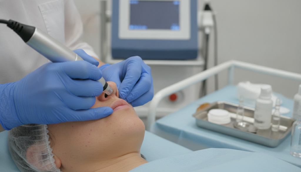 dermatologist performing microneedling treatment