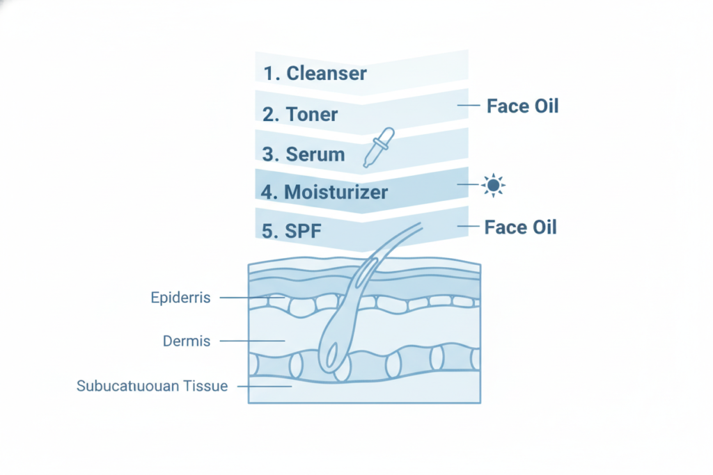 diagram showing proper skin care routine order with product layers