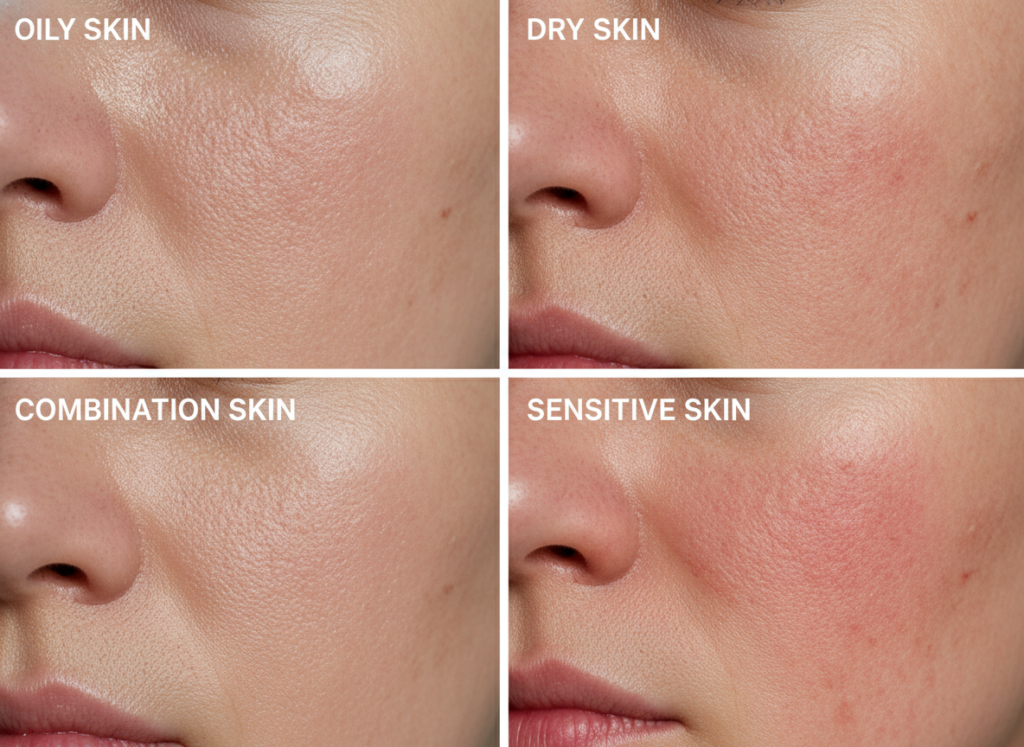 different skin types comparison on faces