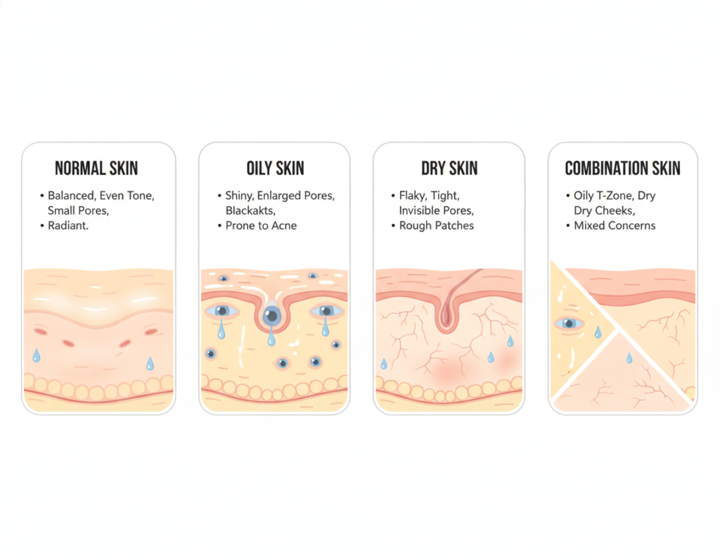 different skin types comparison showing clear smooth skin goals different skin types comparison showing clear smooth skin goals