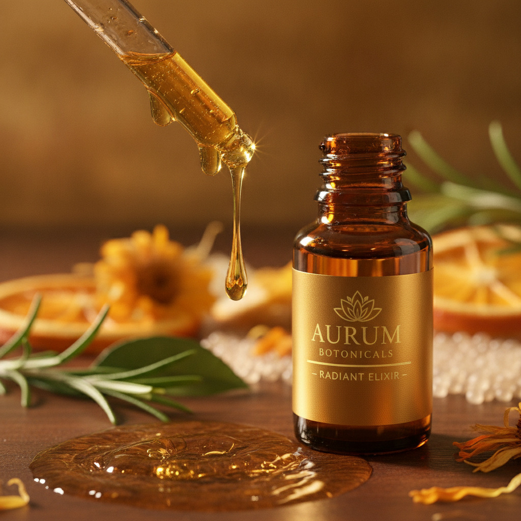 natural face serum application with dropper