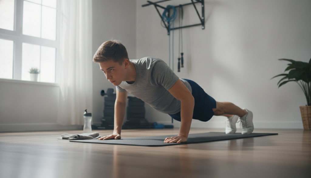 teenage boy doing push-ups exercise