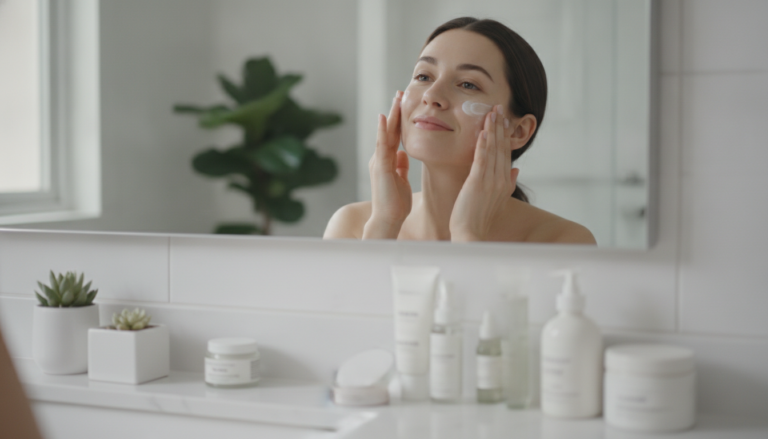 woman applying skin care products in correct routine order