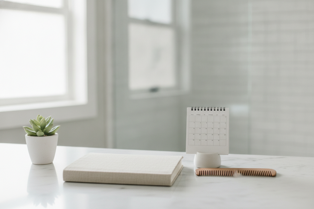 A calendar and hair-care routine used to track the hair growth cycle A calendar and hair-care routine used to track the hair growth cycle