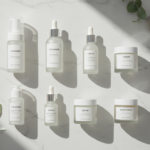 Affordable skin care products displayed on vanity with natural lighting
