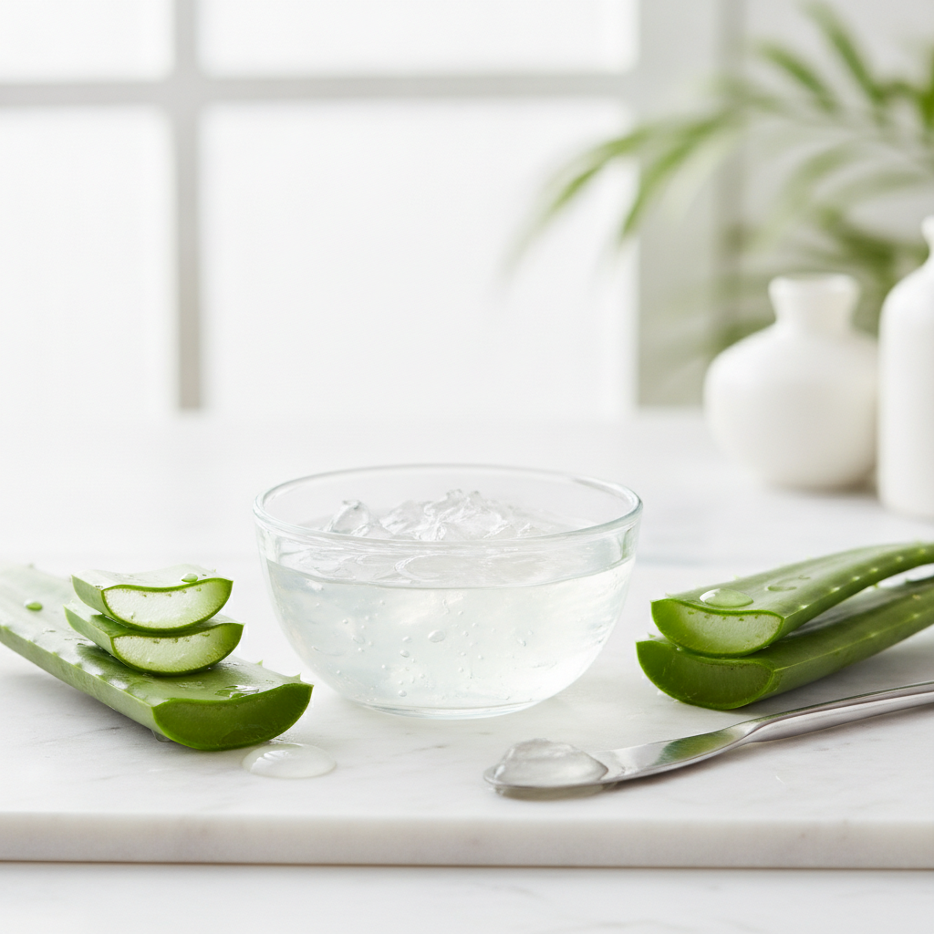 Aloe vera gel face mask with fresh aloe leaves Aloe vera gel face mask with fresh aloe leaves