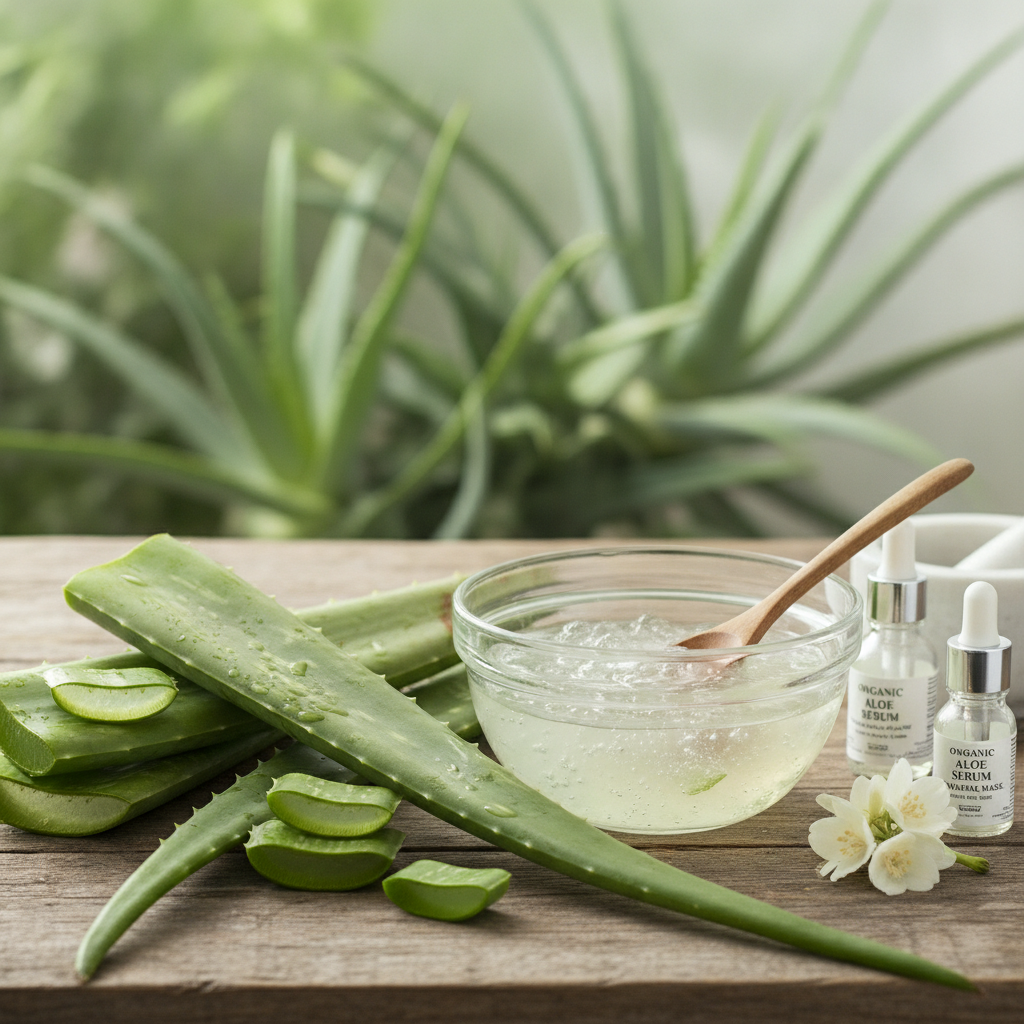 Aloe vera plant and gel for natural skin glowing treatment