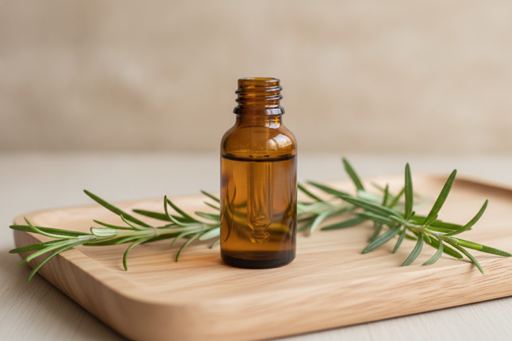 Amber bottle filled with homemade scalp oil Amber bottle filled with homemade scalp oil