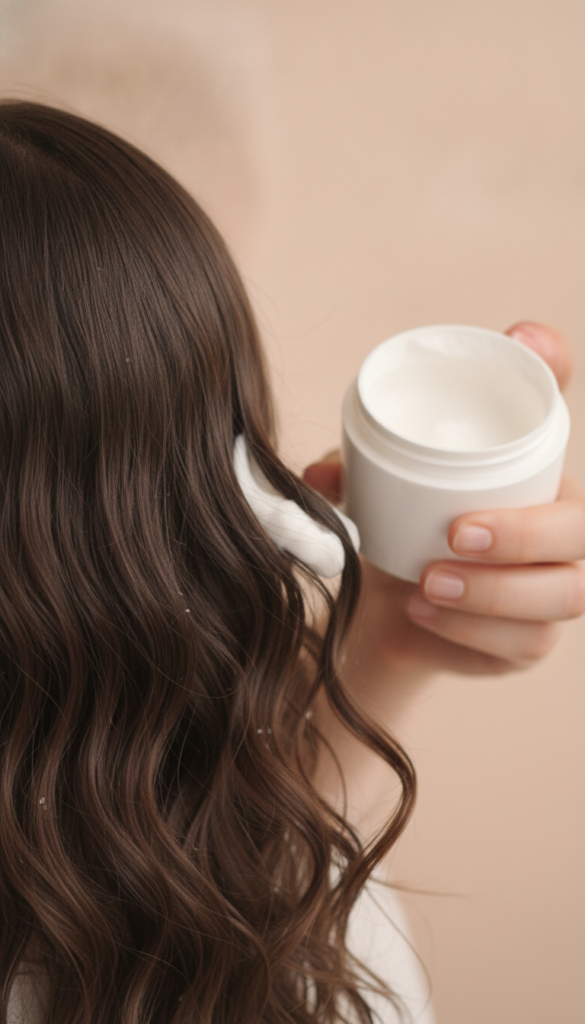 Applying styling product to damp wavy hair Applying styling product to damp wavy hair