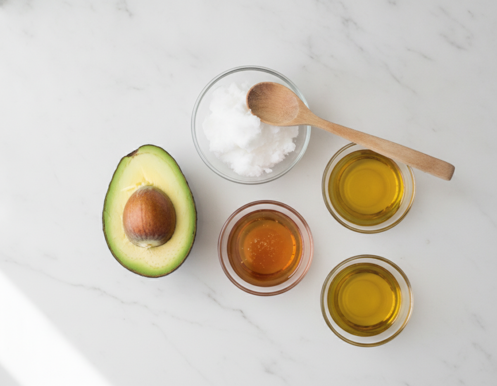 Avocado coconut oil and honey for a DIY hair mask