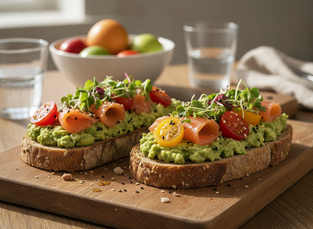 Avocado toast with smoked salmon and seeds Avocado toast with smoked salmon and seeds