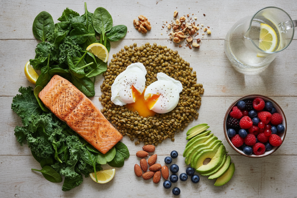 Balanced meal with foods that support healthy hair