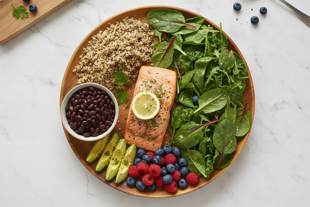 Balanced protein and vitamin rich meal for hair health