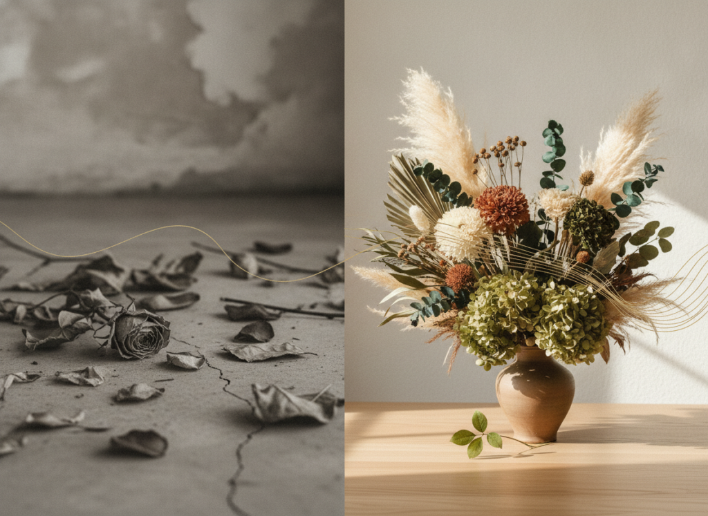 Before and after aesthetic transformation concept with natural elements Before and after aesthetic transformation concept with natural elements