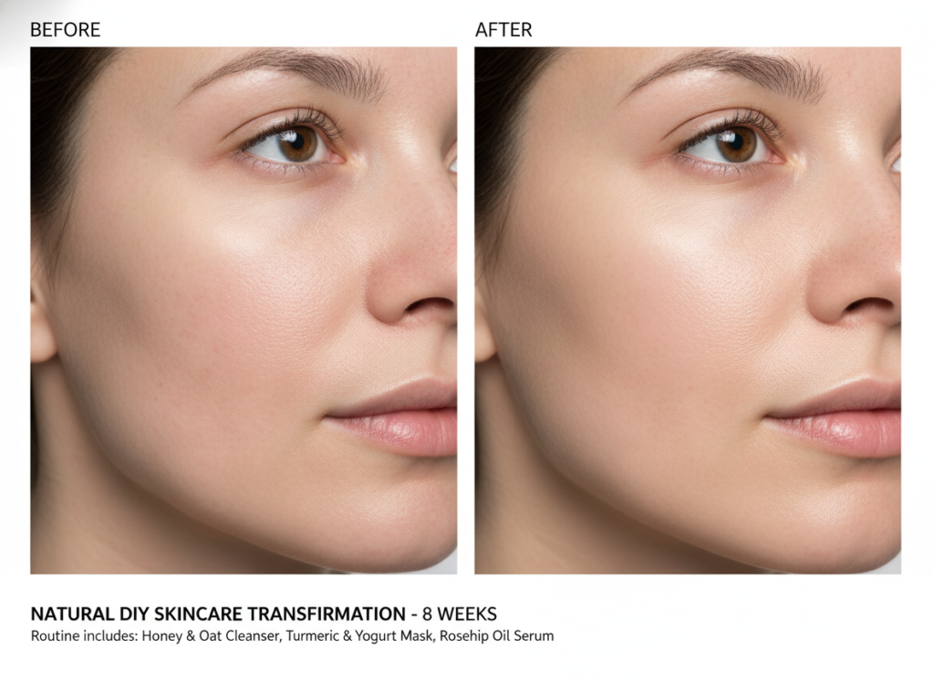 Before and after comparison of DIY skin care results