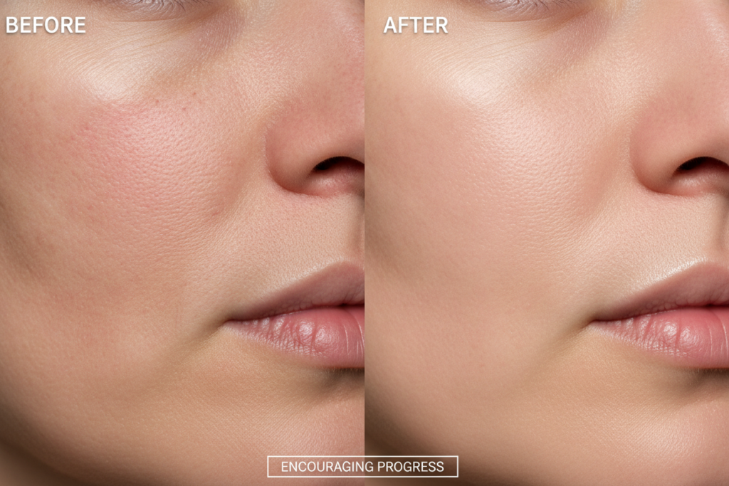 Before and after comparison showing skin improvement results