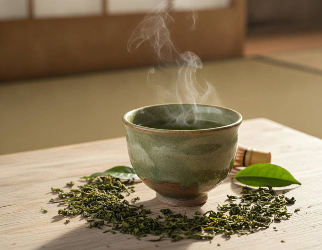 Brewed green tea and leaves for antioxidant skin care home remedies