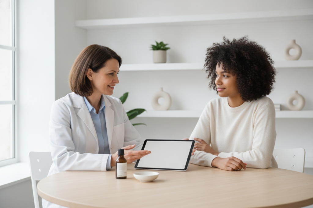 Calm scalp care consultation and tonic routine discussion