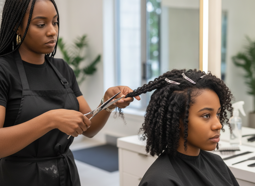 Careful trimming of damaged natural hair ends